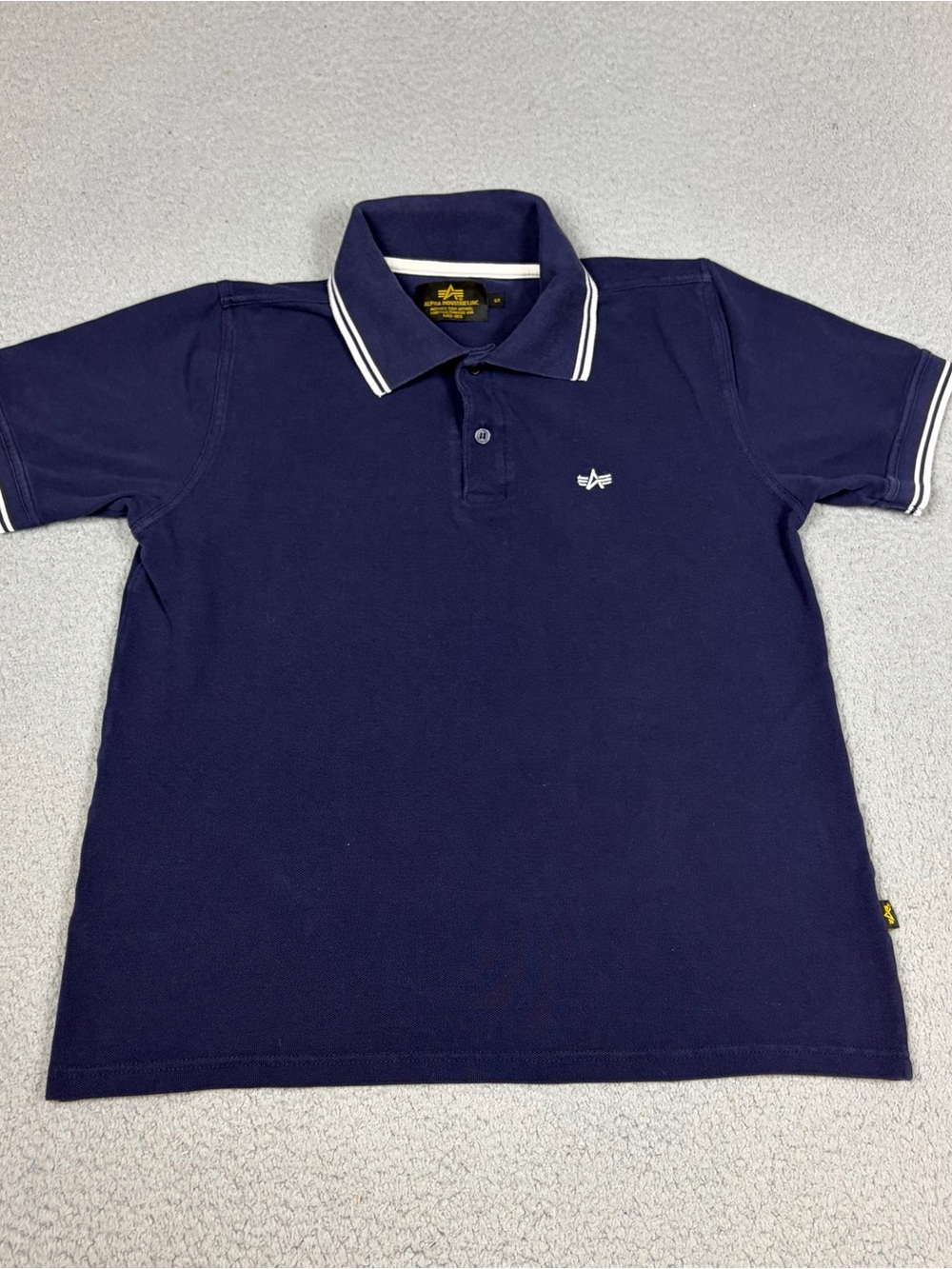 Alpha Industries Polo Shirt Mens Small Navy with White Trim Logo Casual